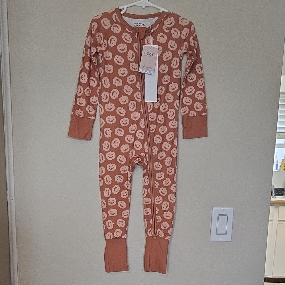 Cozys Pumpkin Print Kids Footie - Autumn Orange NWT